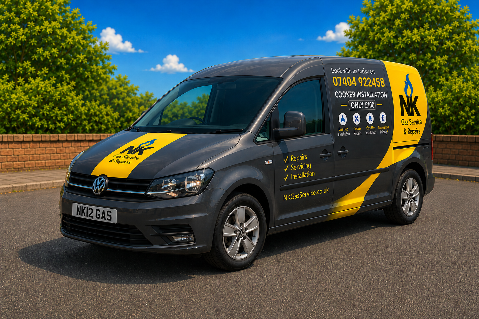 NK Gas Service & Repairs branded van — Gas Safe registered #568305